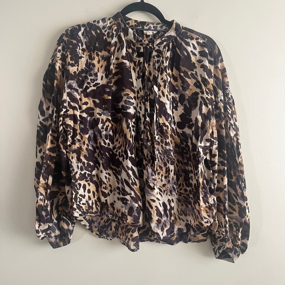 Anthropologie Pilcro Leopard Print Blouse Cotton Modal Relaxed Size S